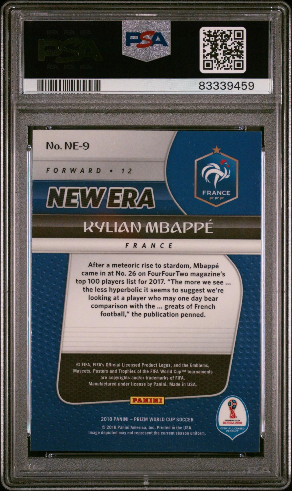 2018 Panini Prizm World Cup New Era Kylian Mbappe #9 PSA 10 - Image 2