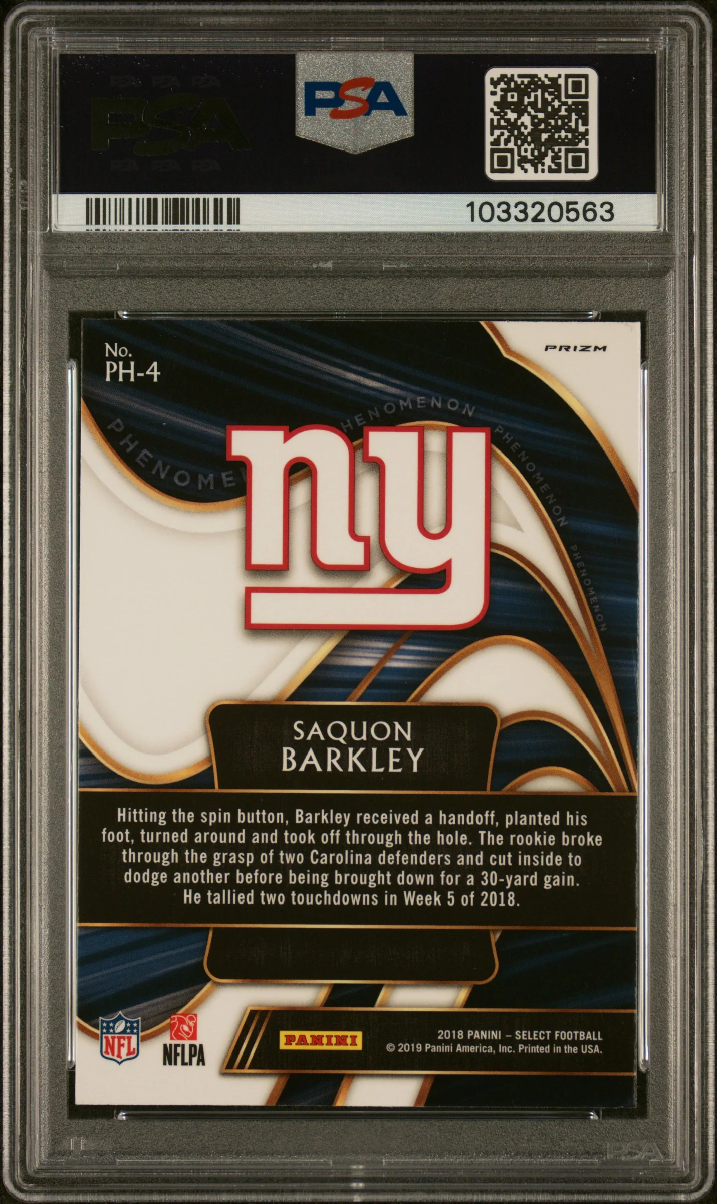 2018 Panini Select Phenomenon Silver Prizm Saquon Barkley #4 PSA 10 - Image 2