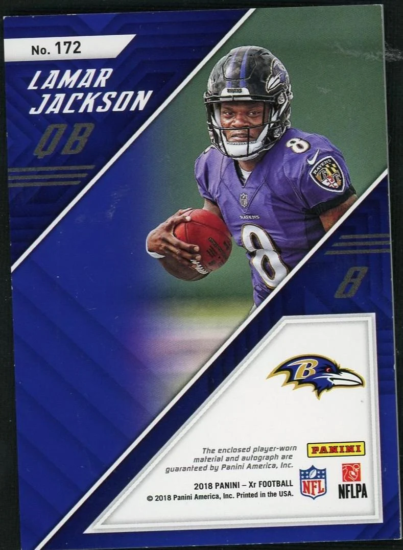 2018 Panini XR Gold Lamar Jackson #172 RC Patch Auto /10 - Image 2