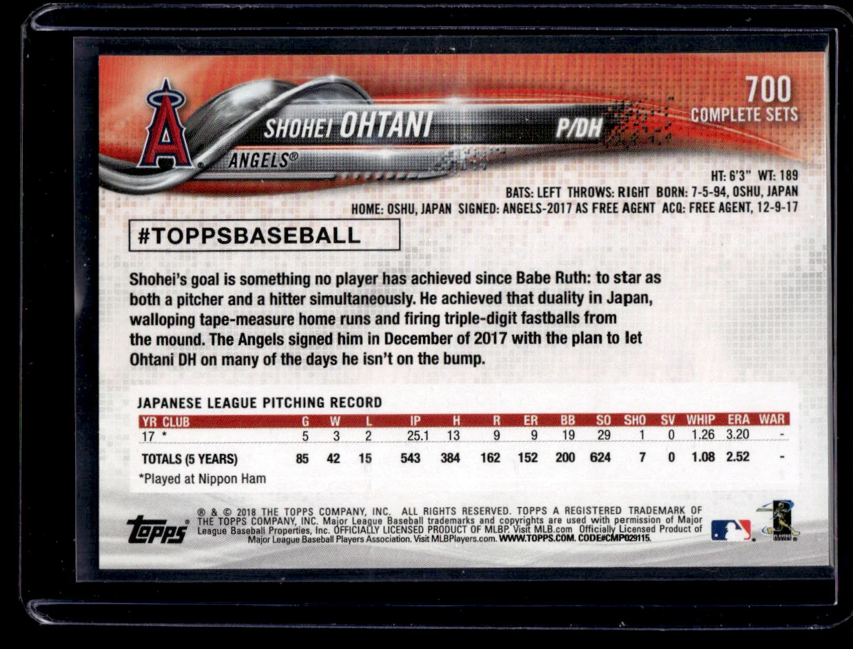 2018 Topps 700 Shohei Ohtani Complete Sets Rookie Angels - Image 2