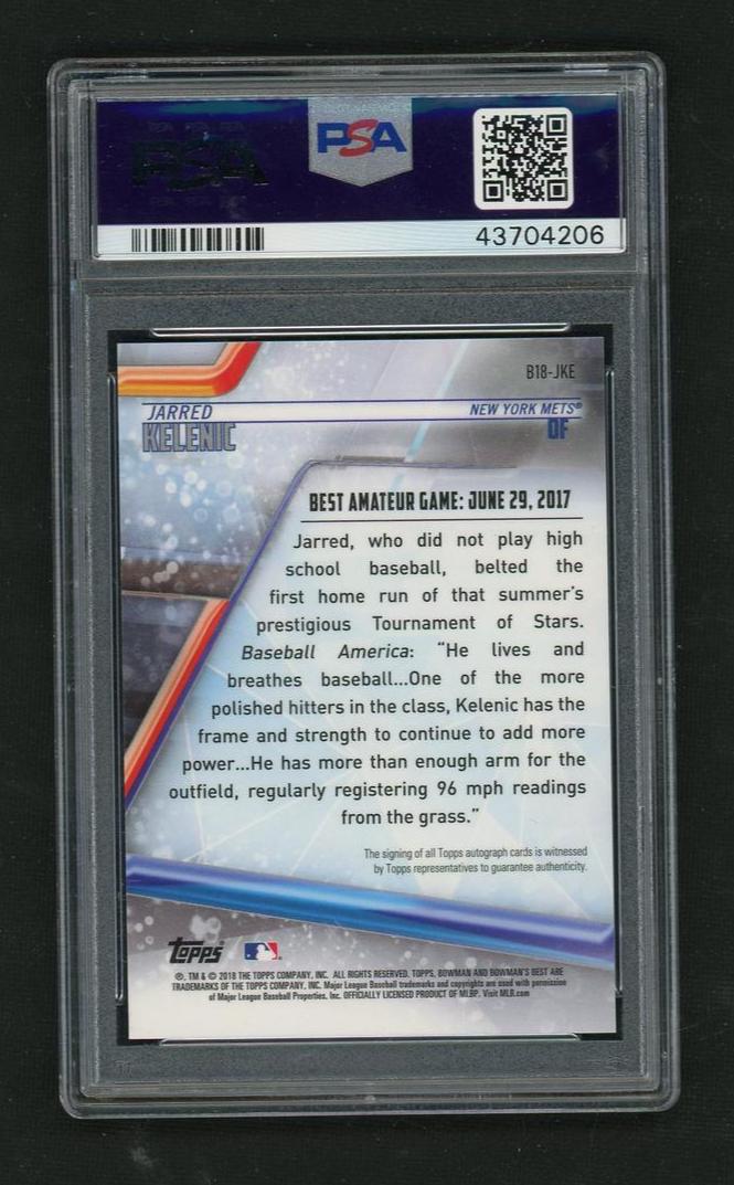 2018 Topps Bowman's Best Best of 2018 Autographs Jarred Kelenic #JKE Auto PSA 9 - Image 2