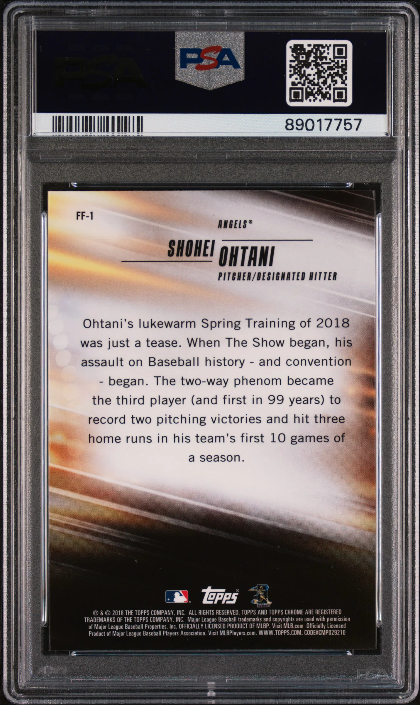 2018 Topps Chrome Freshman Flash Shohei Ohtani #FF1 PSA 10 - Image 2