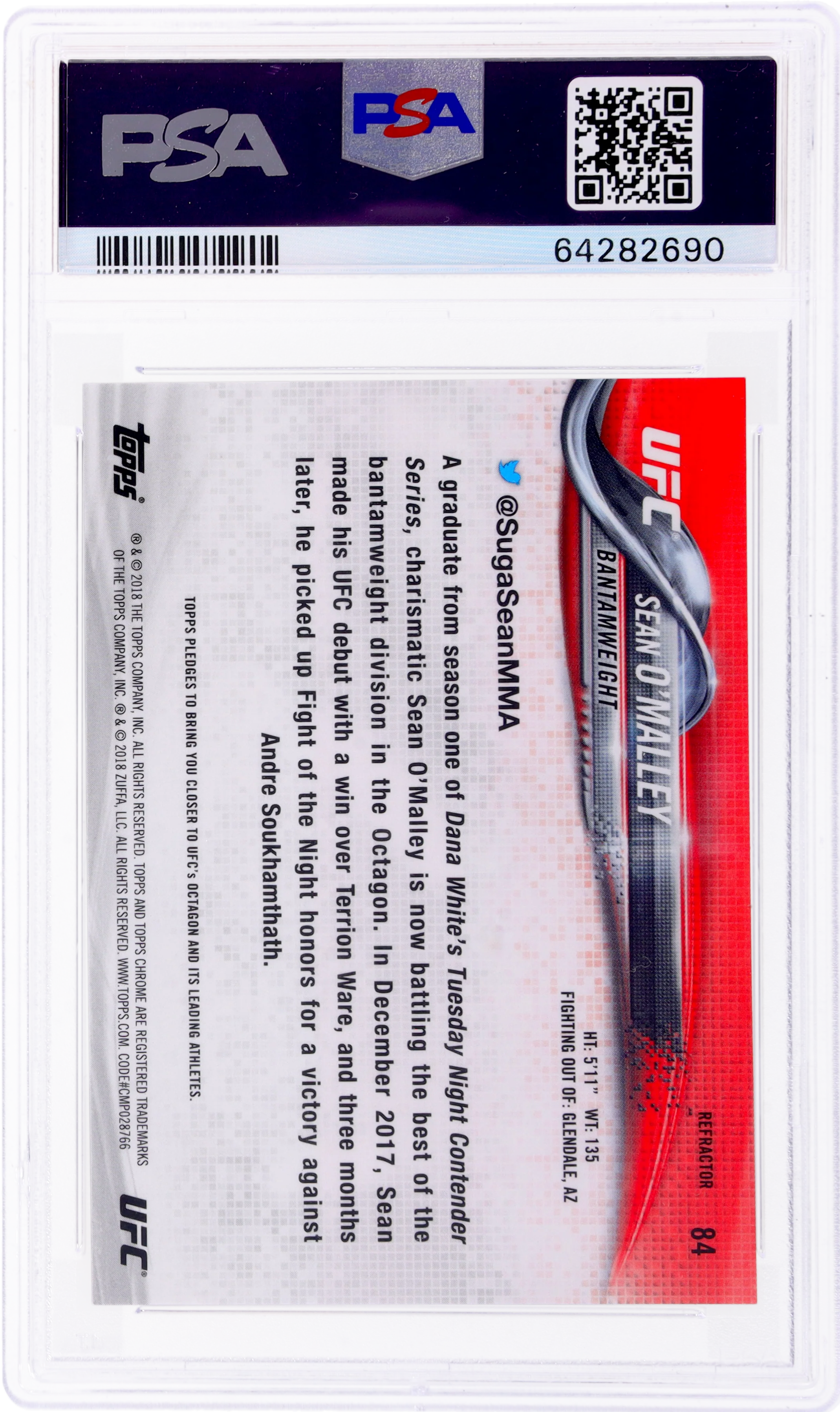 2018 Topps Chrome Refractor Sean O'Malley #84 RC PSA 10 - Image 2