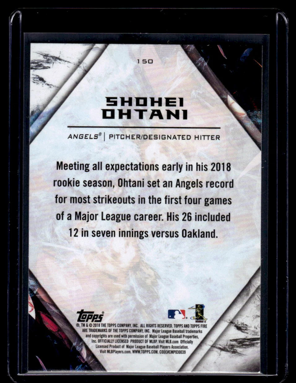 2018 Topps Fire 150 Shohei Ohtani Rookie Angels - Image 2