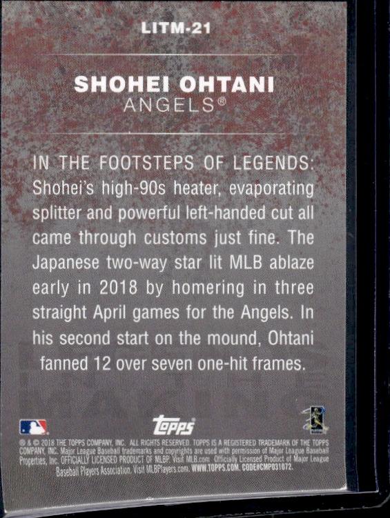 2018 Topps LITM-21 Shohei Ohtani Legends in the Making Rookie Angels - Image 2