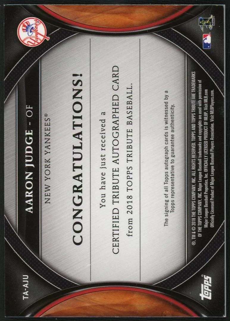2018 Topps Tribute Orange Aaron Judge #TA-AJU Auto /25 - Image 2
