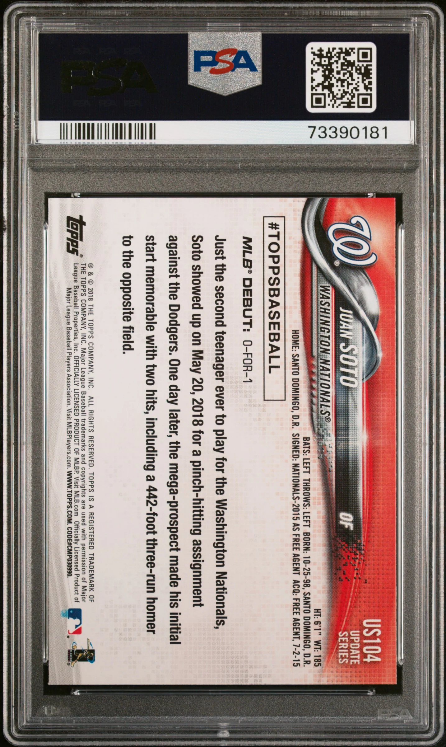 2018 Topps Update Juan Soto #US104 PSA 10 - Image 2