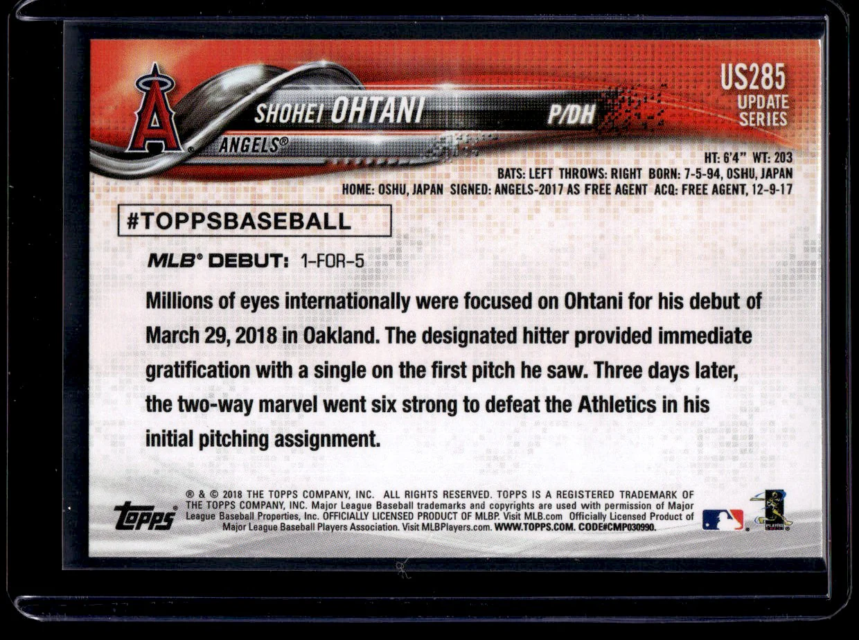 2018 Topps US285 Shohei Ohtani Update Series Rookie Angels - Image 2