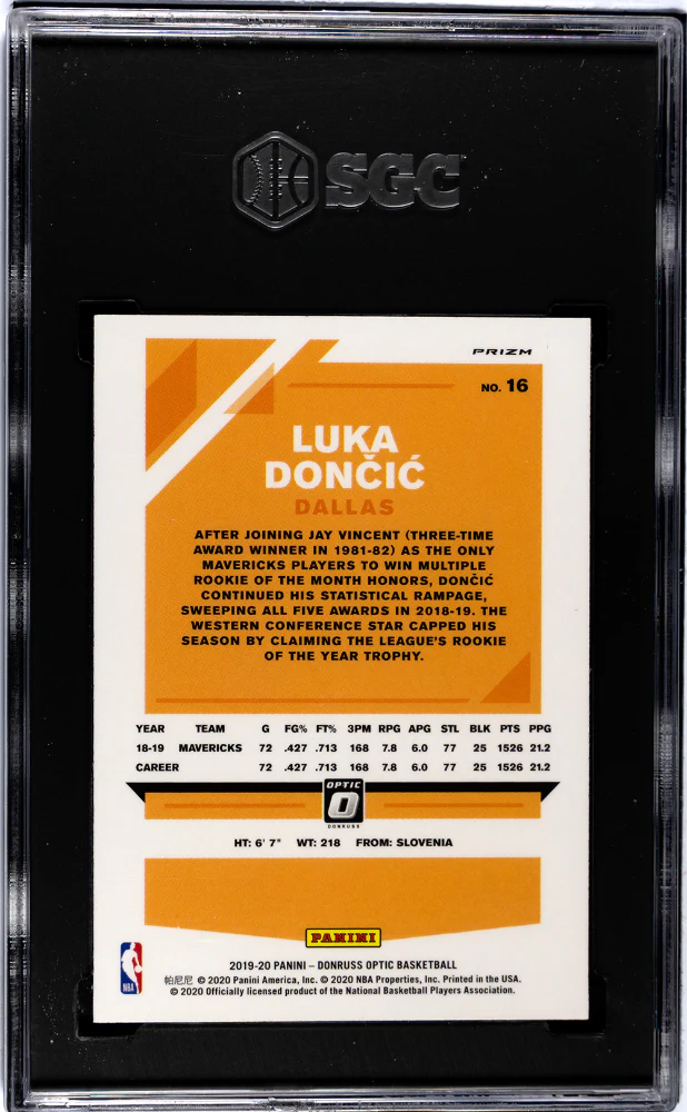 2019-20 Donruss Optic #16 Luka Doncic Red Wave Prizm SGC 8.5 - Image 2