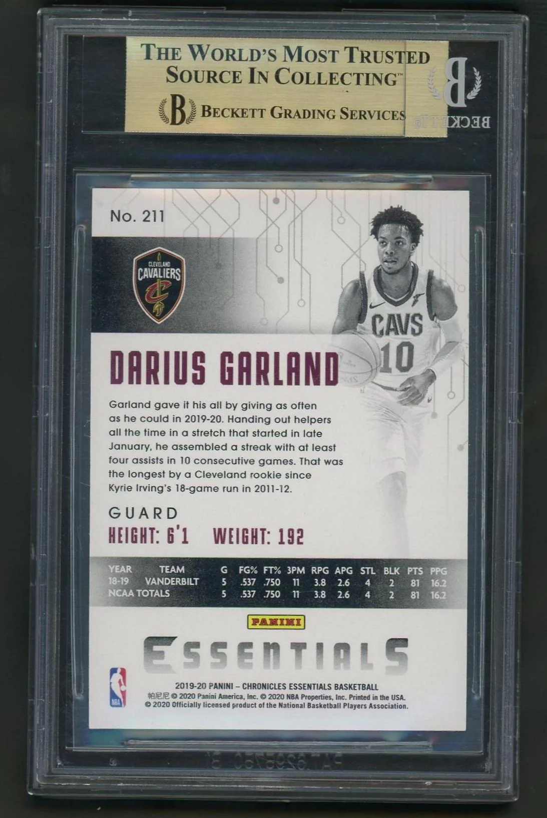 2019-20 Panini Chronicles Essentials Gold Darius Garland #211 RC /10 BGS 9.5 - Image 2