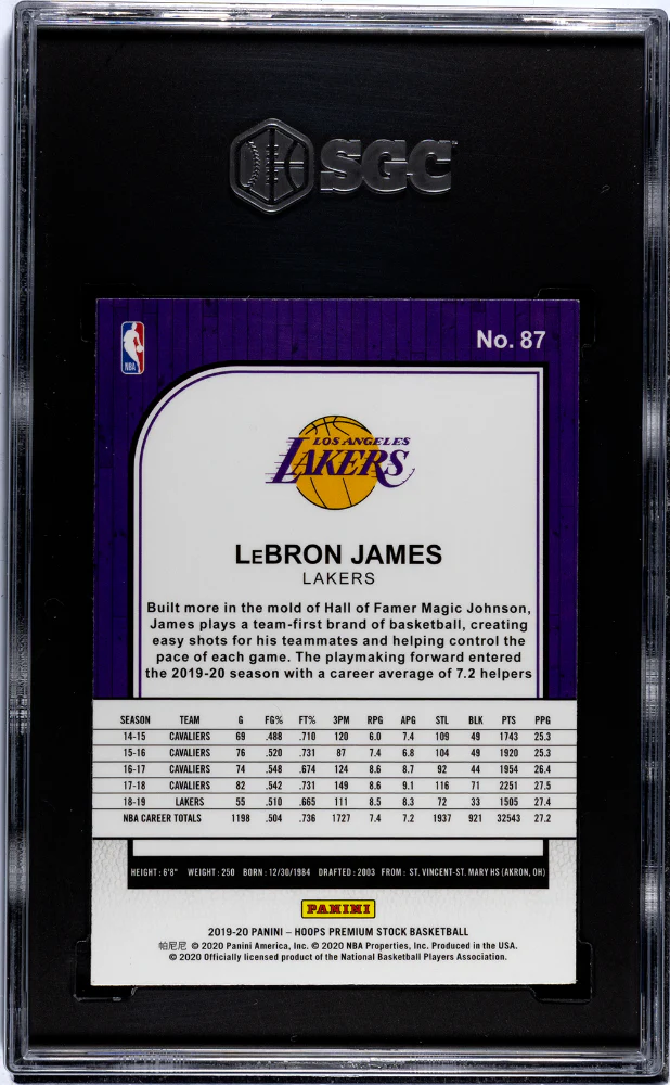 2019-20 Panini Hoops Premium Stock #87 Lebron James SGC 9 - Image 2