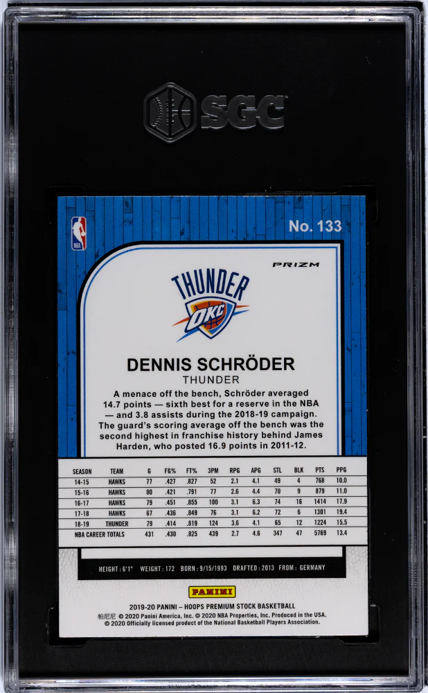 2019-20 Panini Hoops Premium Stock Purple Disco Prizm Dennis Schroder #133 SGC 9.5 - Image 2