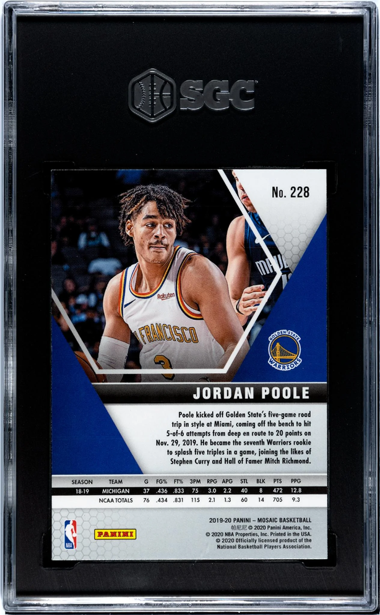 2019-20 Panini Mosaic Jordan Poole #228 RC SGC 8 - Image 2