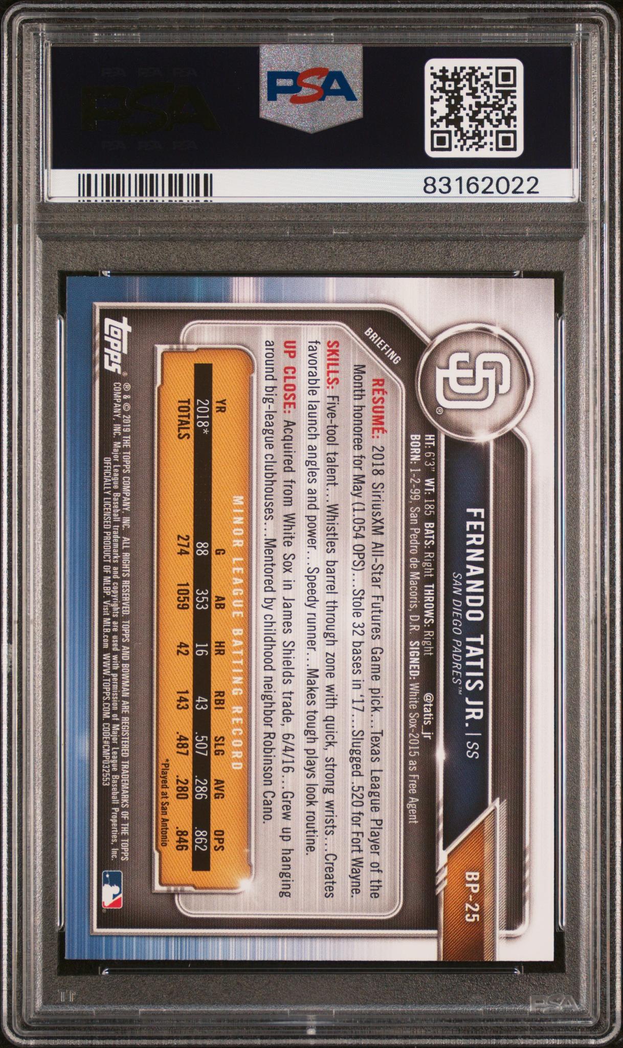2019 Bowman #BP25 Fernando Tatis Jr. Camo PSA 10 - Image 2