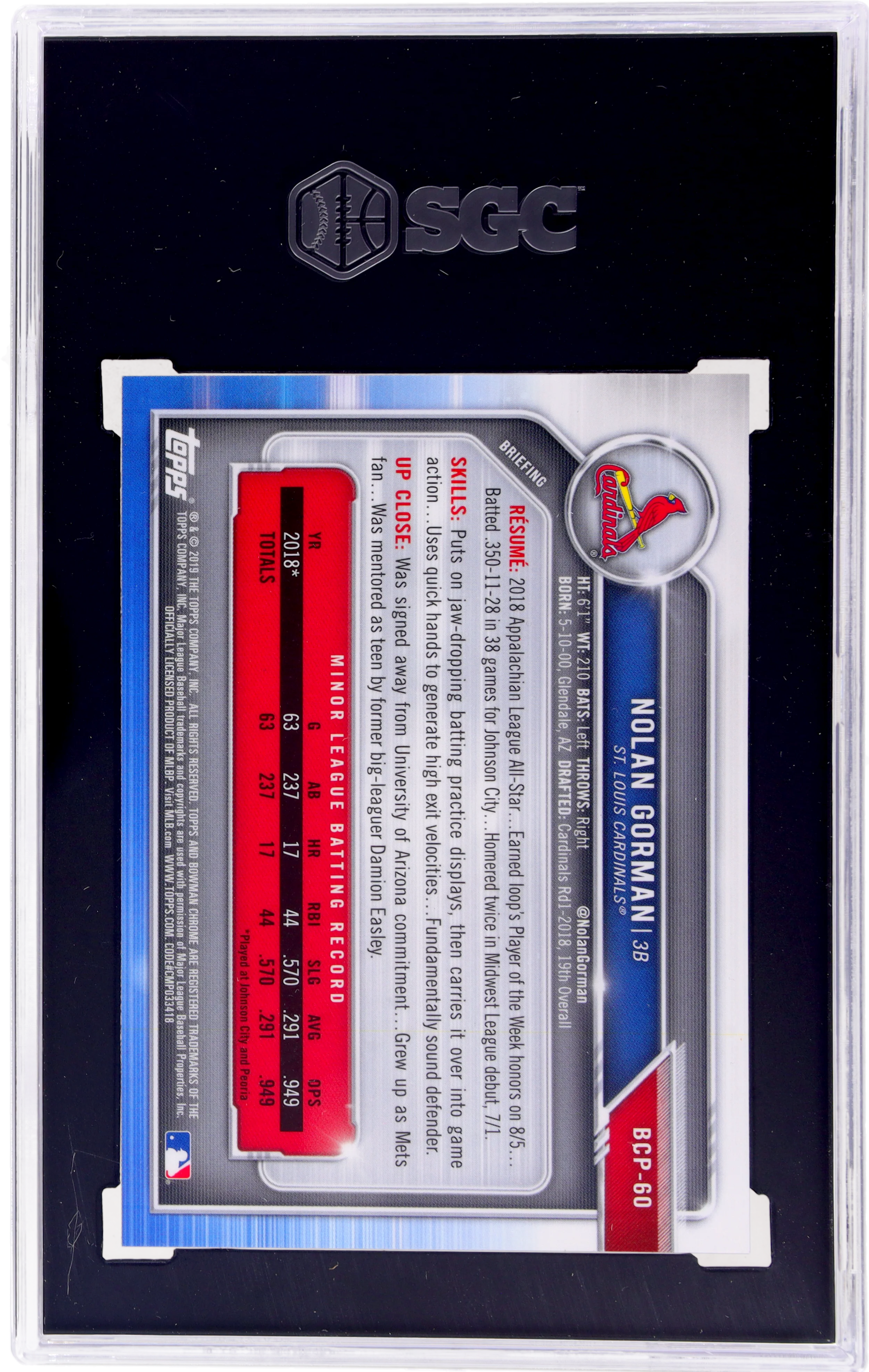 2019 Bowman Chrome Mega Box Gold Refractor Nolan Gorman #BCP-60 /50 SGC 9.5 - Image 2