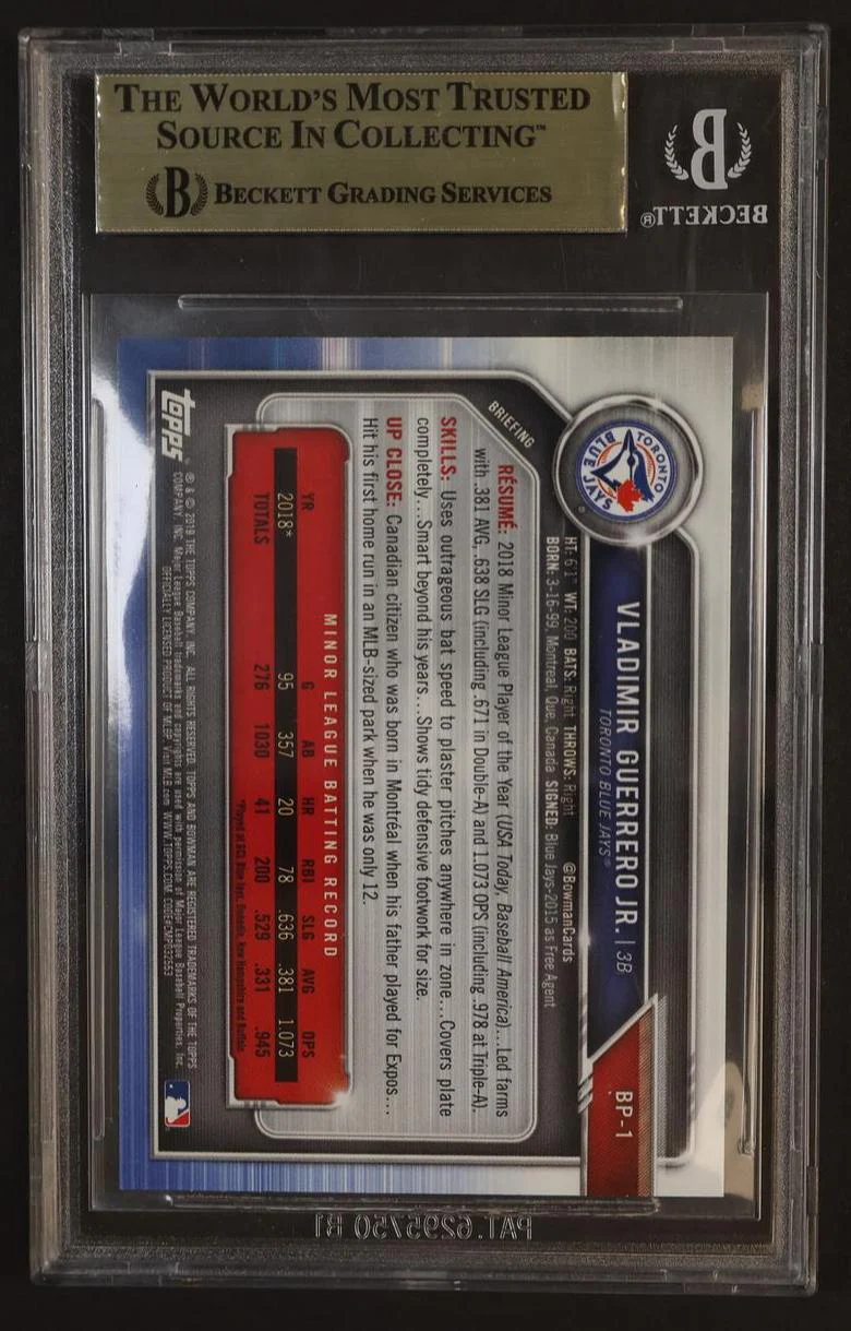 2019 Bowman Vladimir Guerrero Jr. #BP1 BGS 9.5 - Image 2