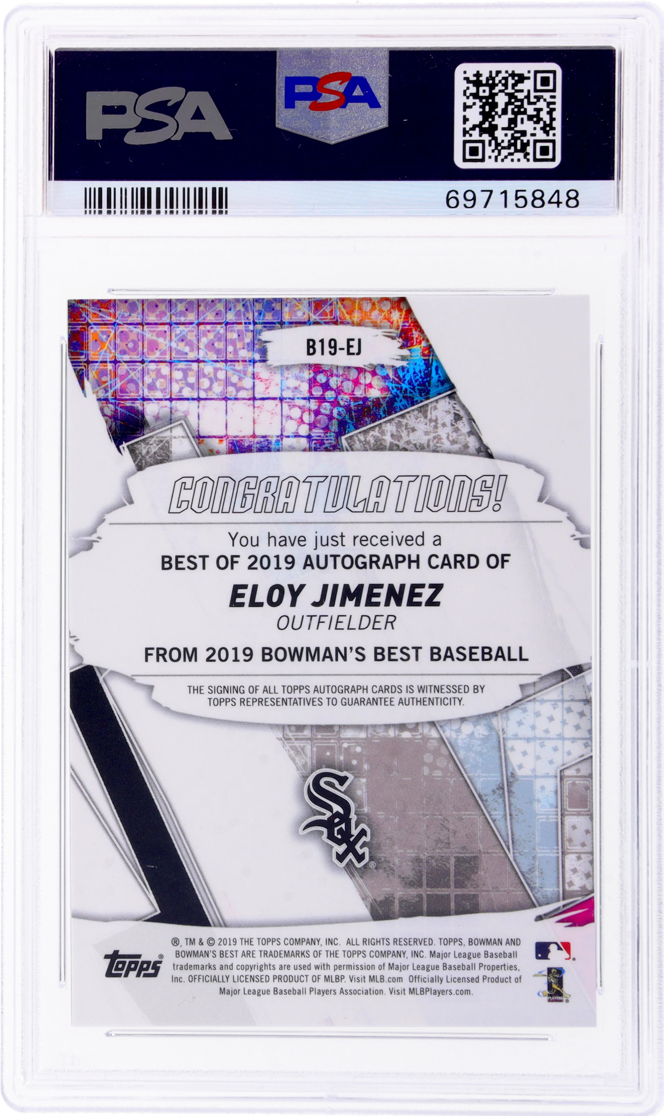 2019 Bowman's Best Eloy Jimenez Green Refractor Auto #B19EJ /99 PSA 10 RC - Image 2