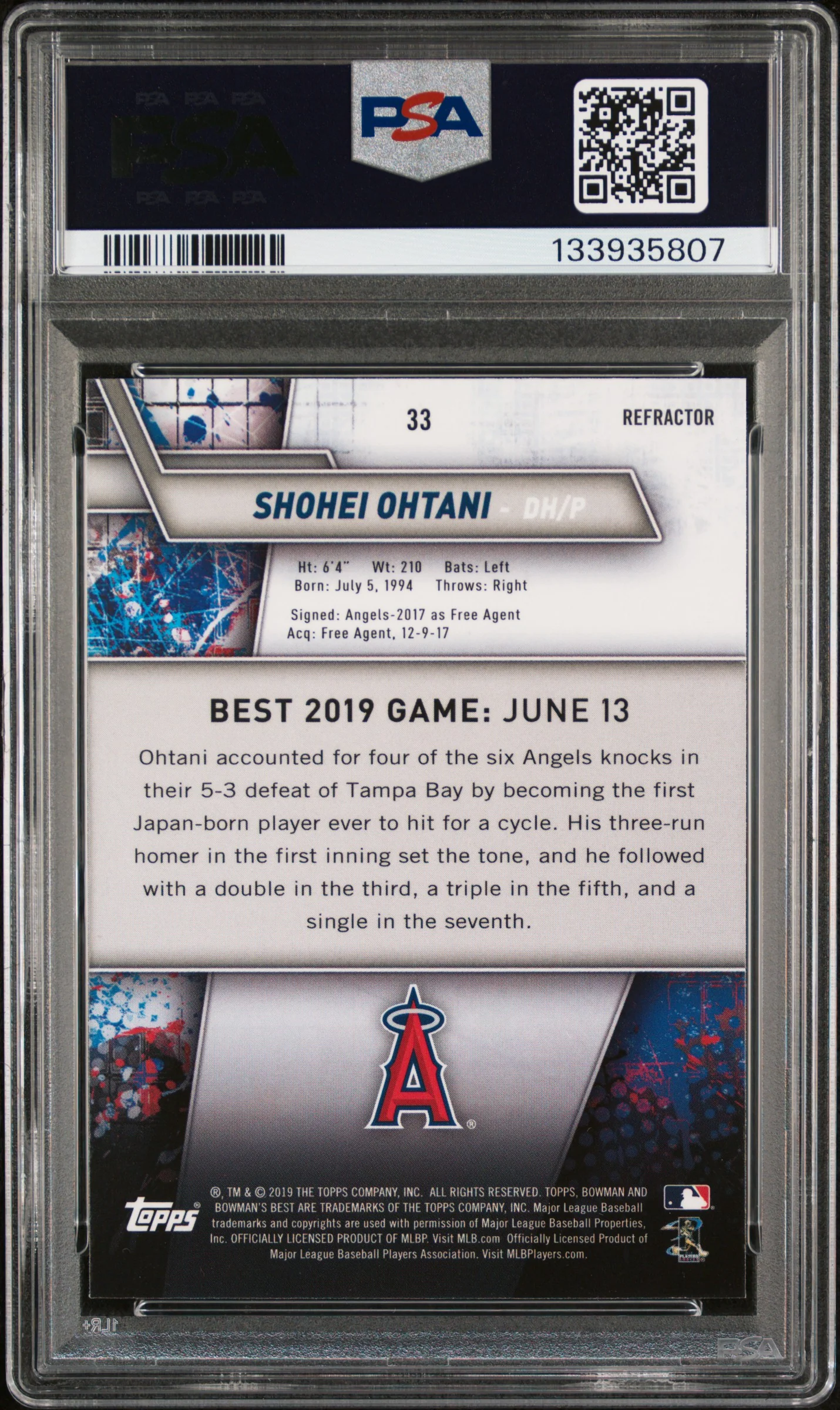 2019 Bowman's Best Refractor Shohei Ohtani #33 PSA 9 - Image 2