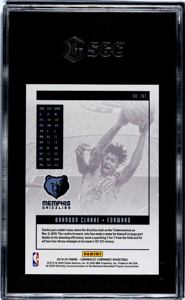 2019 Chronicles #161 Brandon Clarke Luminance SGC 9.5 - Image 2
