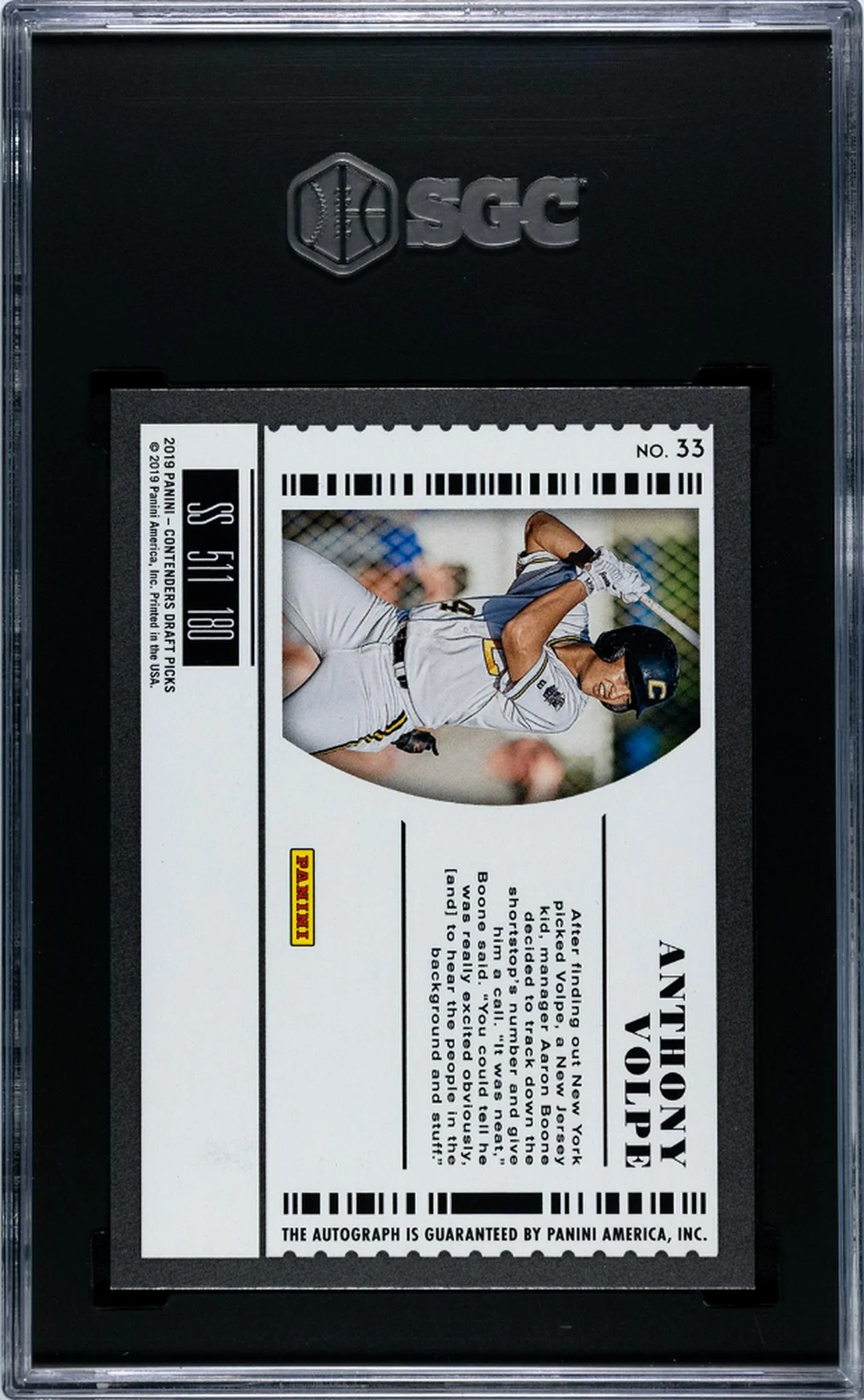 2019 Contenders #33 Anthony Volpe Draft Ticket Building Blocks /10 SGC 9 - Image 2