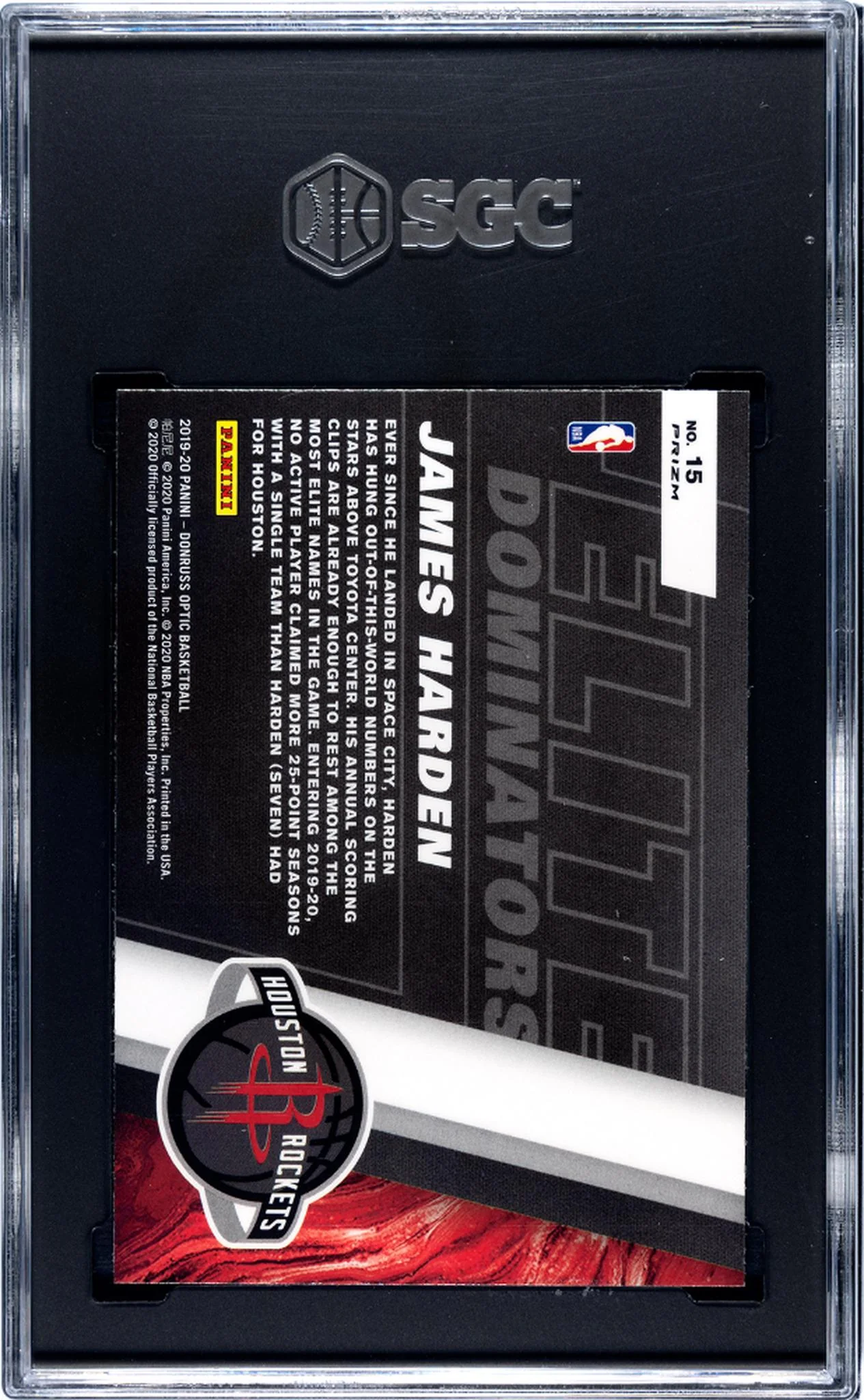 2019 Donruss Optic Elite Dominators Holo James Harden #15 SGC 7 - Image 2