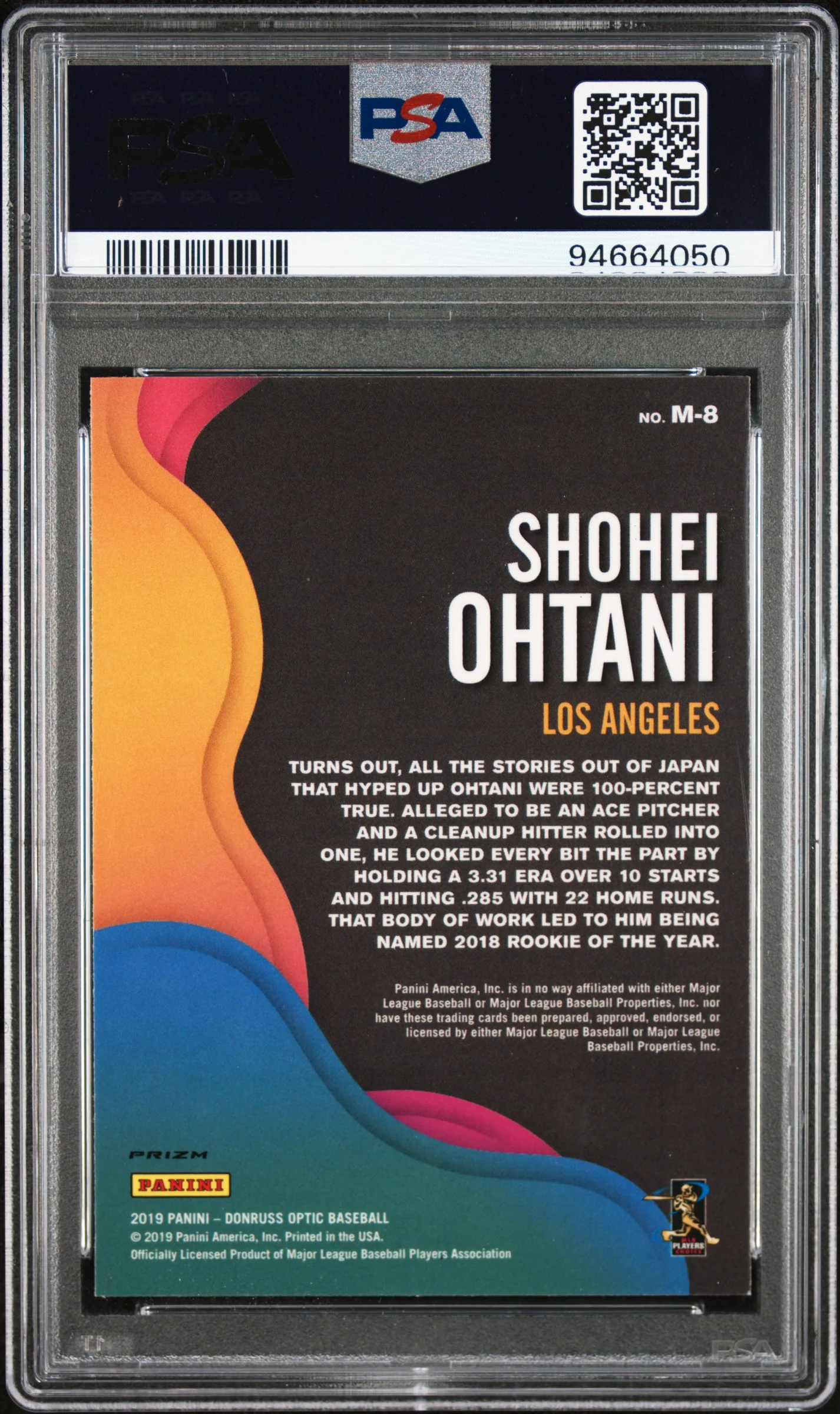 2019 Donruss Optic Mythical Holo Shohei Ohtani #M-8 PSA 9 - Image 2