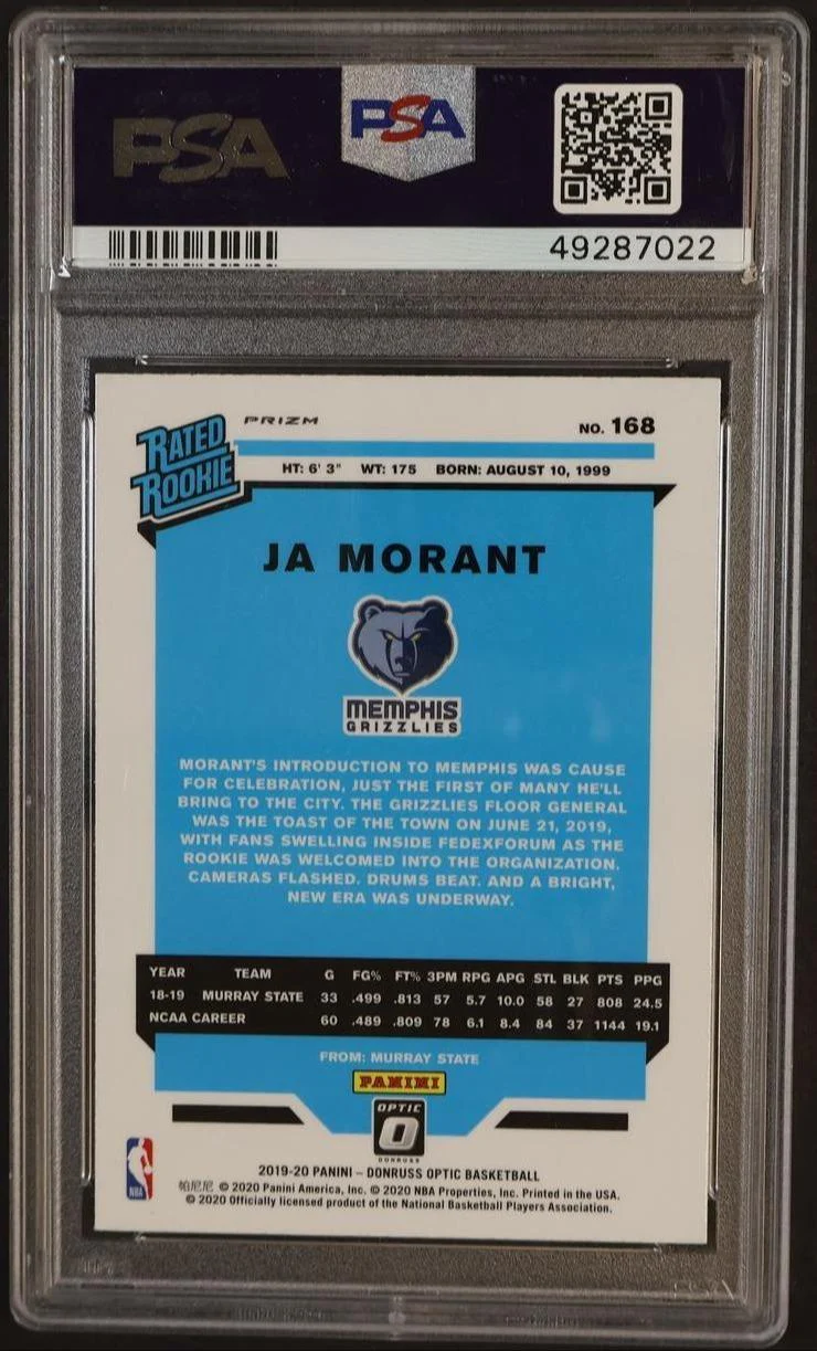 2019 Donruss Optic Rated Rookie Holo Ja Morant #168 PSA 9 - Image 2
