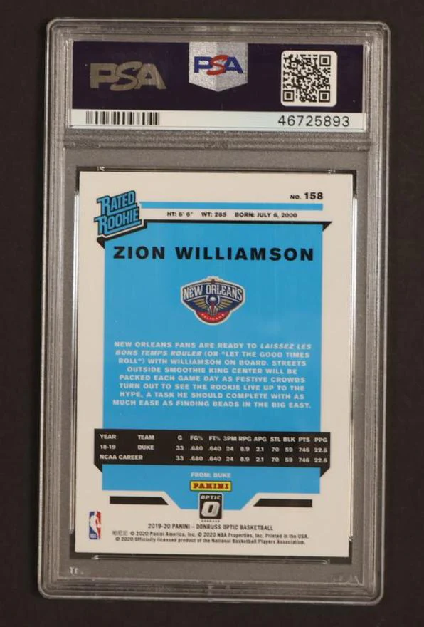 2019 Donruss Optic Rated Rookie Zion Williamson #158 PSA 9 - Image 2