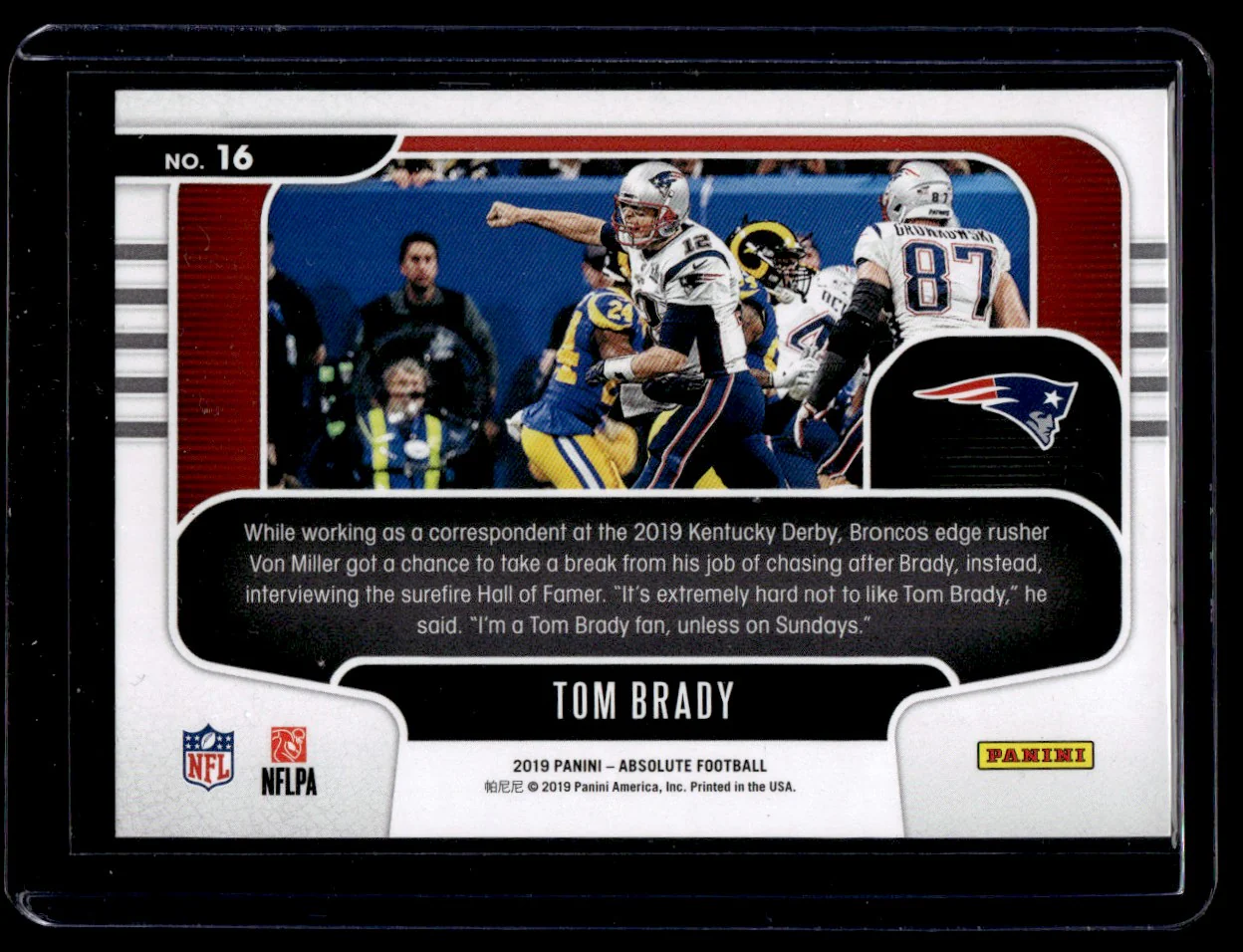 2019 Panini Absolute Football Red Zone Tom Brady #16 /75 - Image 2