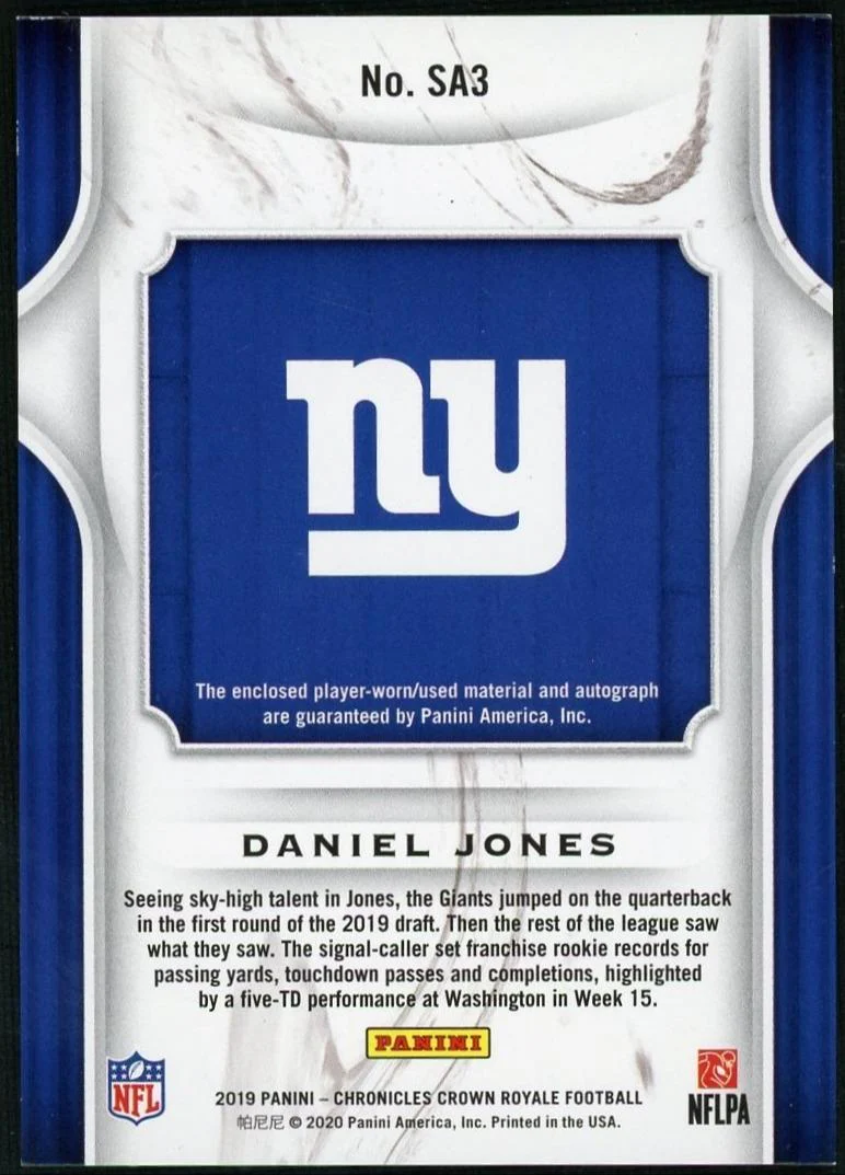 2019 Panini Chronicles Crown Royale Silhouette Auto Daniel Jones #SA3 /99 - Image 2