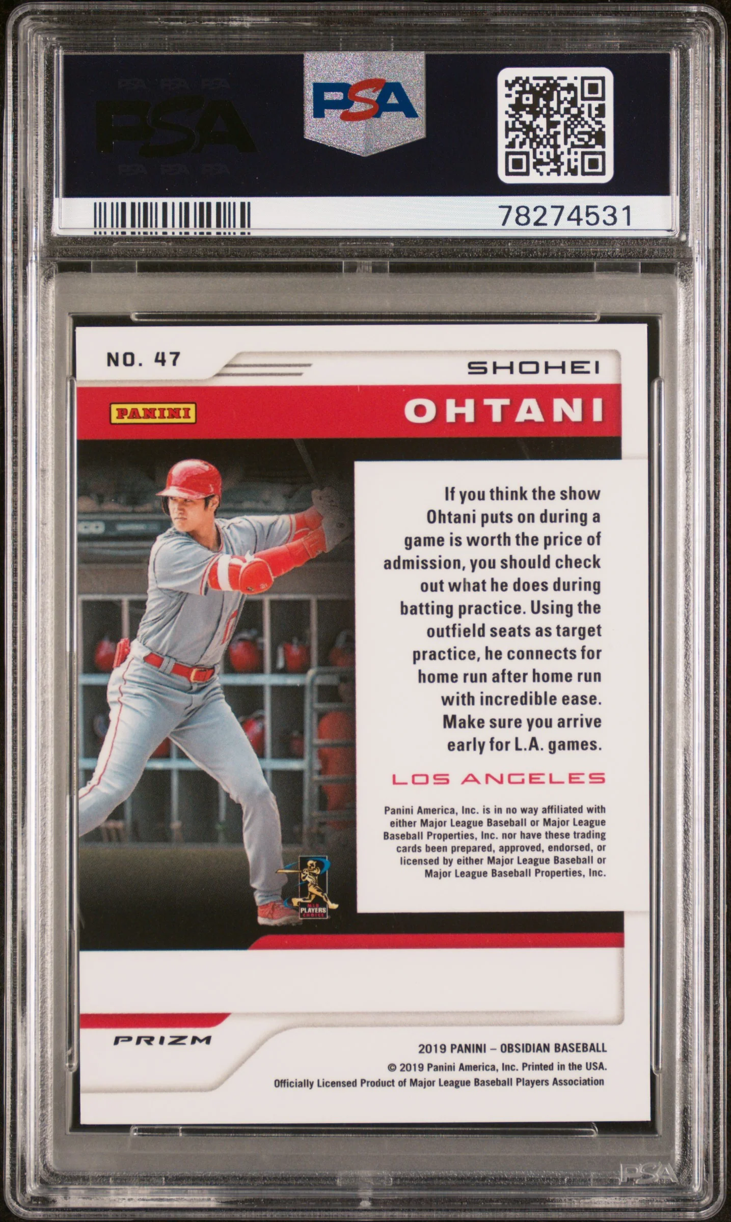 2019 Panini Chronicles Obsidian Shohei Ohtani #47 PSA 9 - Image 2