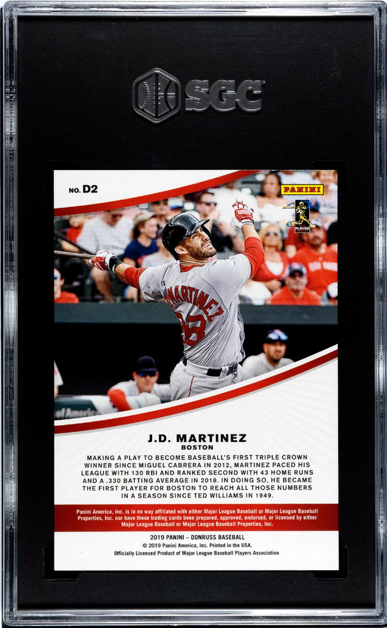 2019 Panini Donruss Dominators J.D. Martinez #D2 /999 SGC 10 - Image 2
