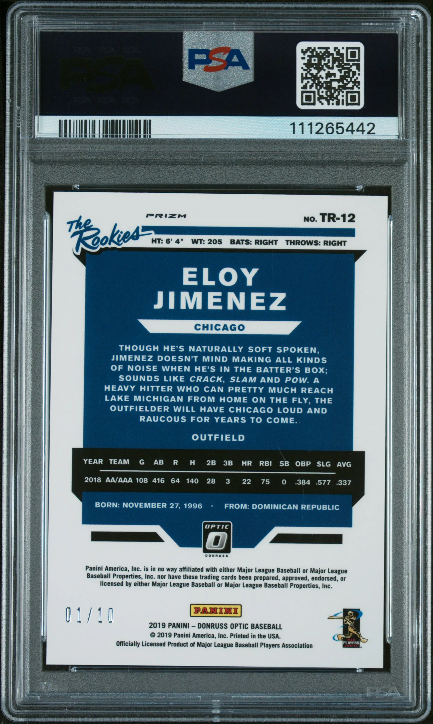 2019 Panini Donruss Optic the Rookies Gold Eloy Jimenez #12 PSA 8 - Image 2