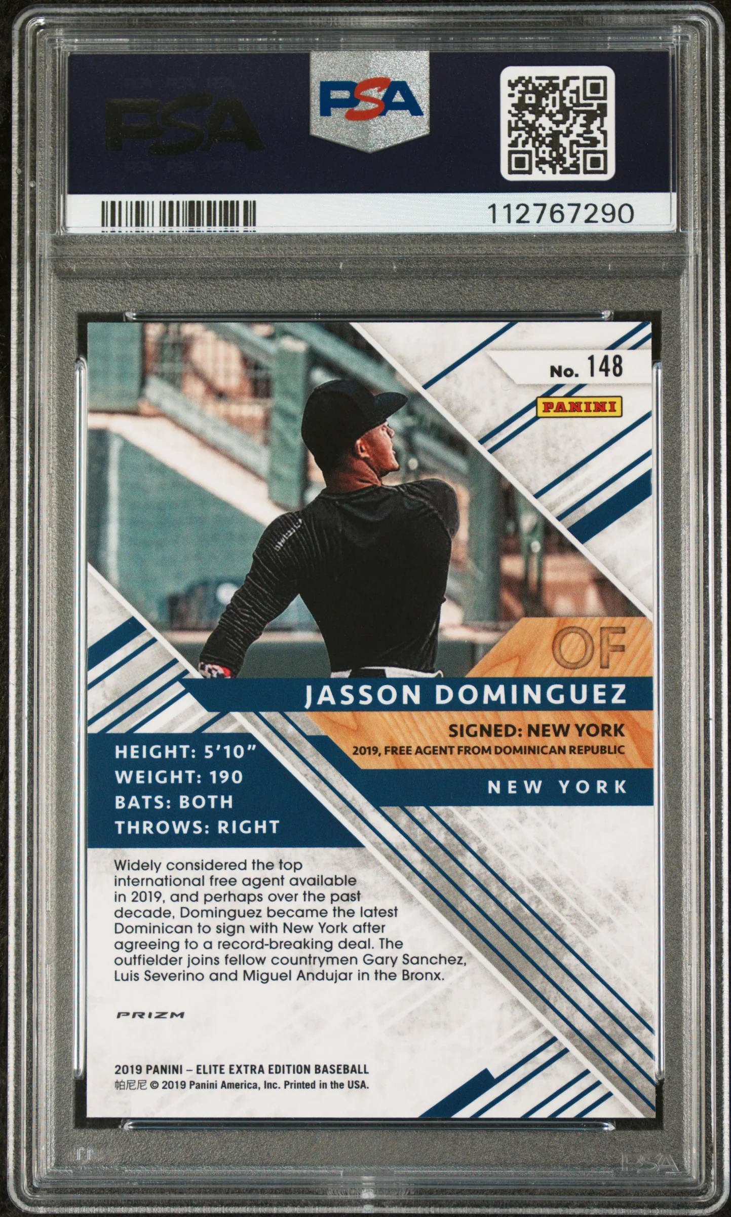 2019 Panini Elite Extra Edition Optichrome Holo Jasson Dominguez #148 /10 PSA 8 - Image 2