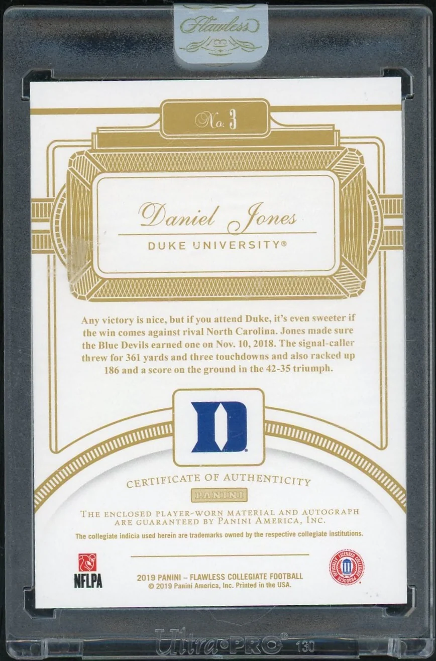 2019 Panini Flawless 3 Daniel Jones Flawless Collegiate /10 Duke University Auto - Image 2