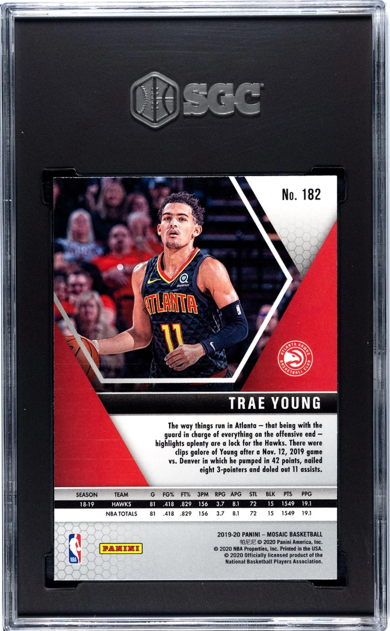 2019 Panini Mosaic Trae Young #182 SGC 8.5 - Image 2