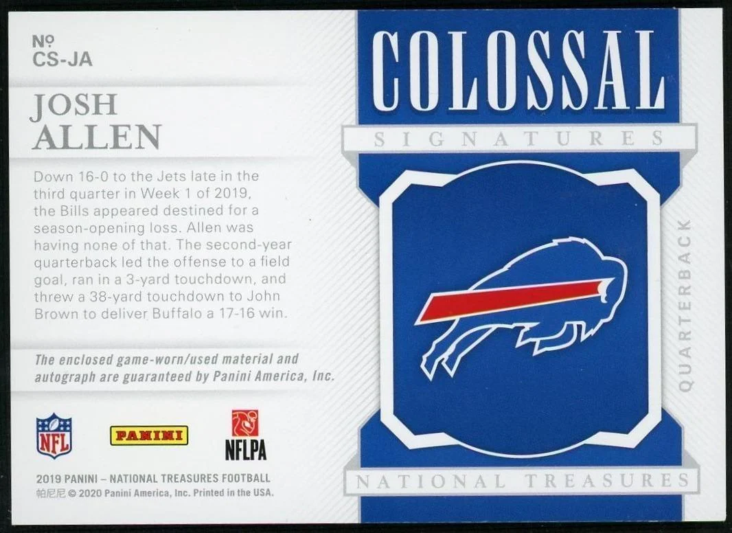 2019 Panini National Treasures Colossal Signatures Josh Allen /49 - Image 2