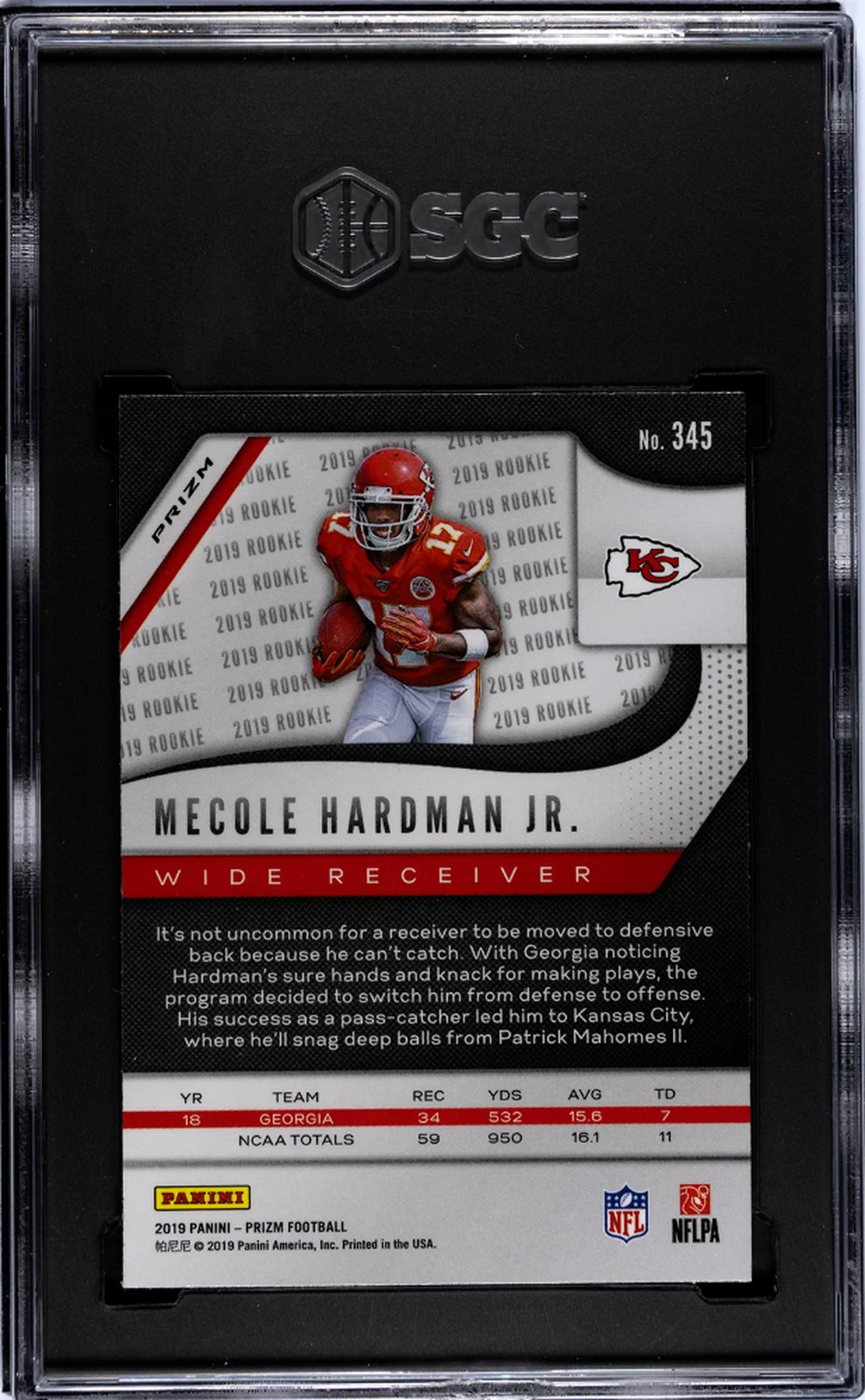 2019 Panini Prizm Red/White/Blue Mecole Hardman Jr. #345 RC SGC 8.5 - Image 2