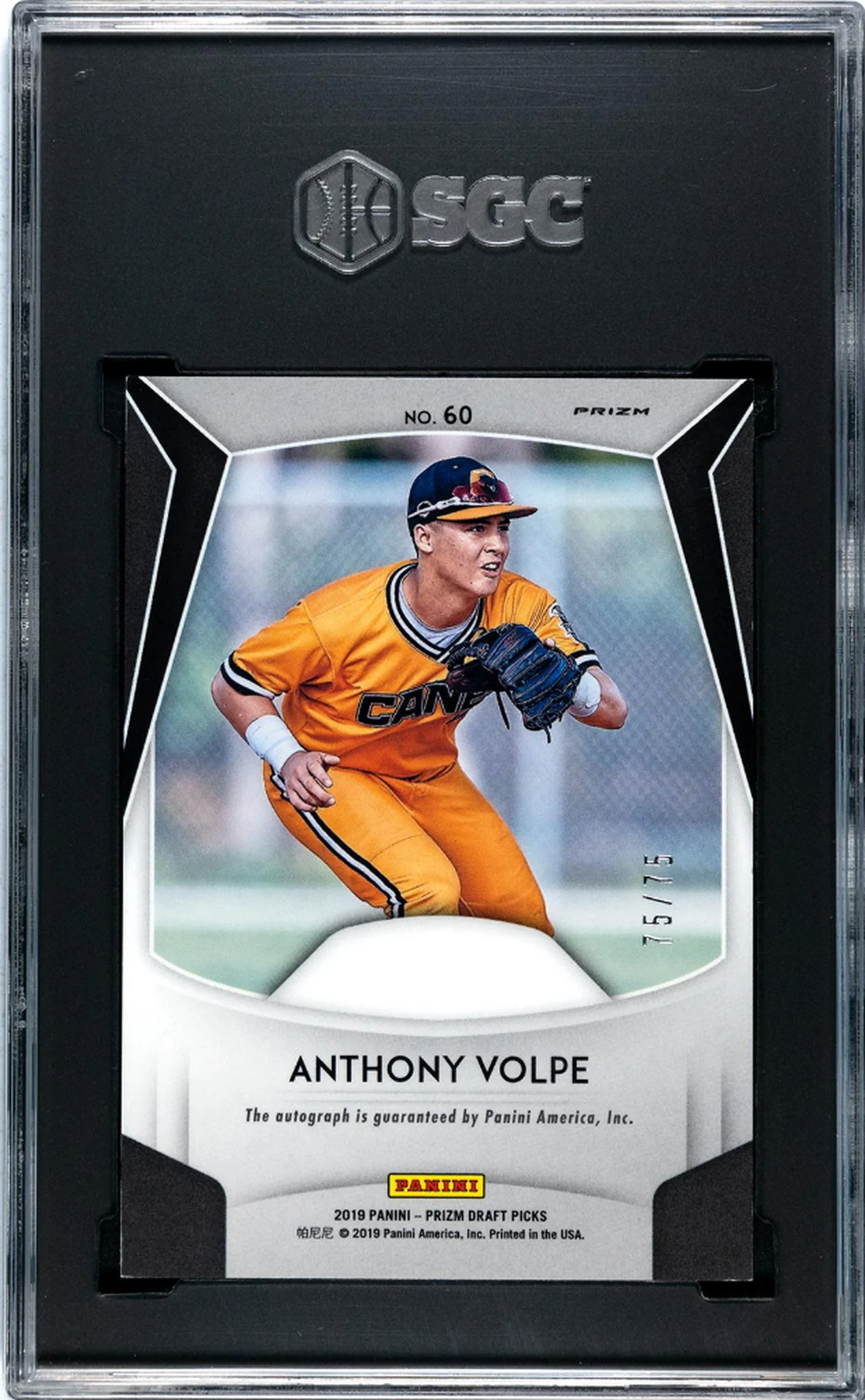 2019 Panini Prizm DP Hyper Prizm Anthony Volpe #60 Auto /75 SGC 9.5 Auto 10 - Image 2