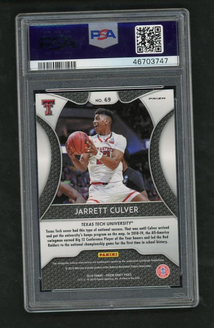 2019 Panini Prizm DP White Sparkle Jarrett Culver #69 RC PSA 10 - Image 2