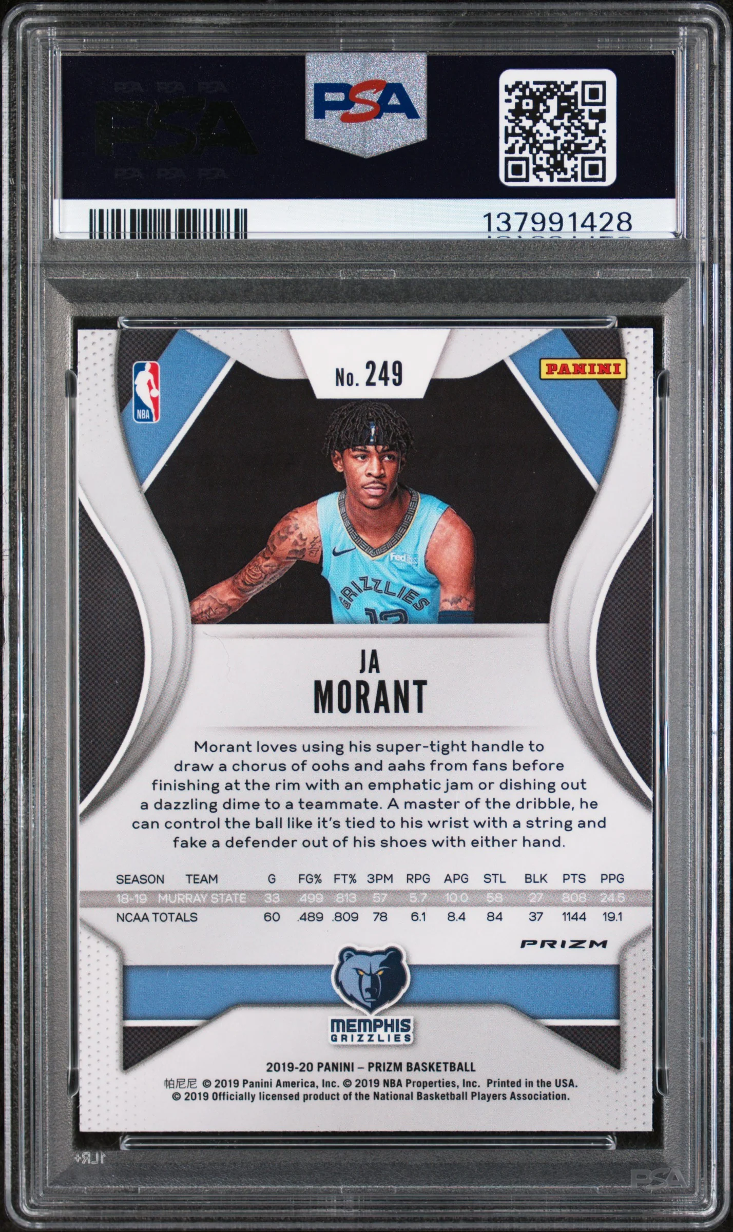 2019 Panini Prizm Green Prizm Ja Morant #249 PSA 9 - Image 2