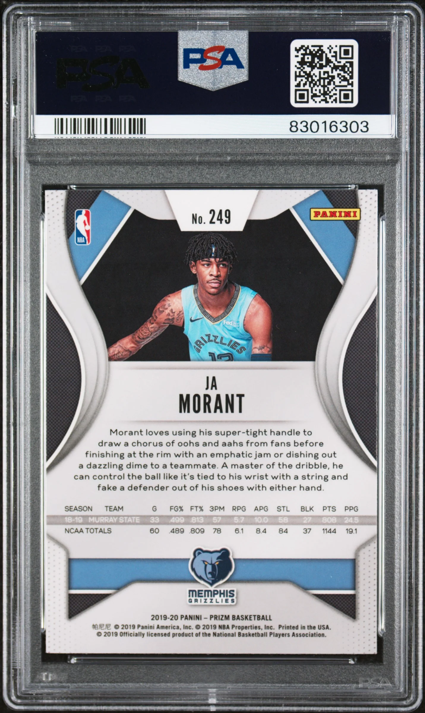 2019 Panini Prizm Ja Morant #249 PSA 10 - Image 2