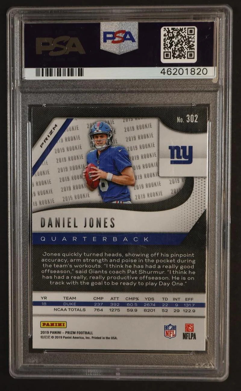 2019 Panini Prizm Red White and Blue Prizm Daniel Jones #302 PSA 10 - Image 2