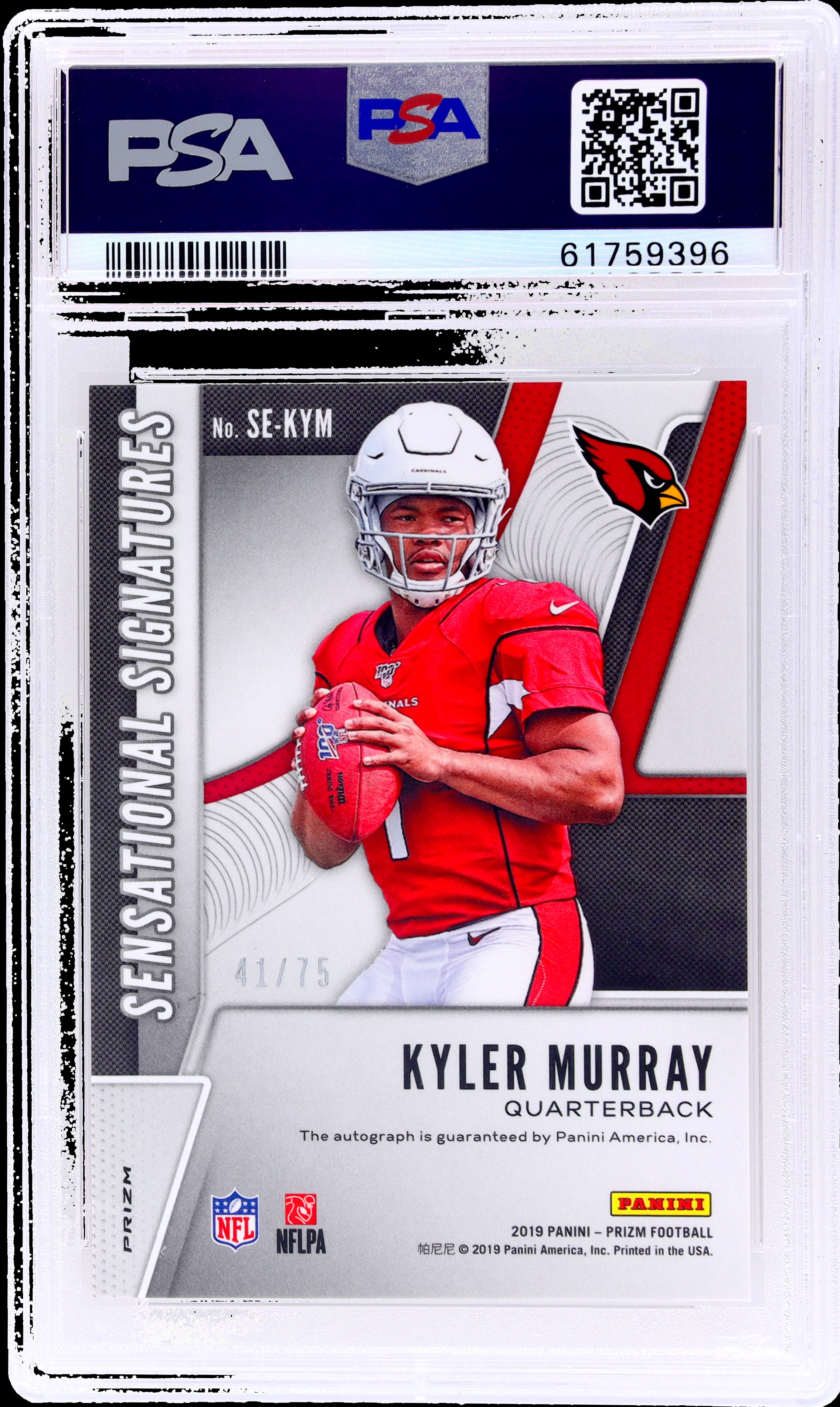 2019 Panini Prizm Sensational Signatures Green Scope Prizm Kyler Murray #2 /75 /41 PSA 10 - Image 2