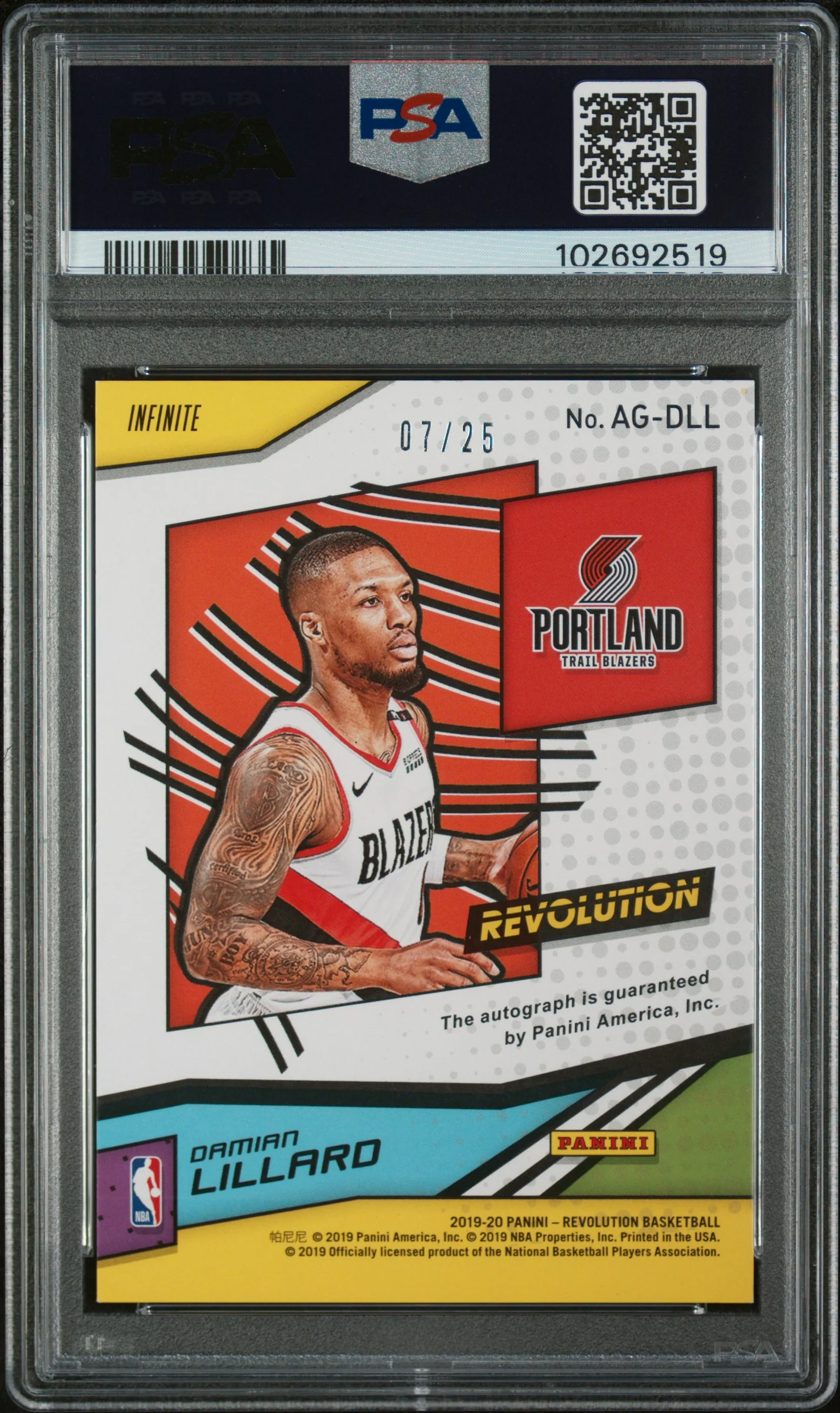 2019 Panini Revolution Autographs Infinite Damian Lillard #DLL /25 PSA 9 - Image 2