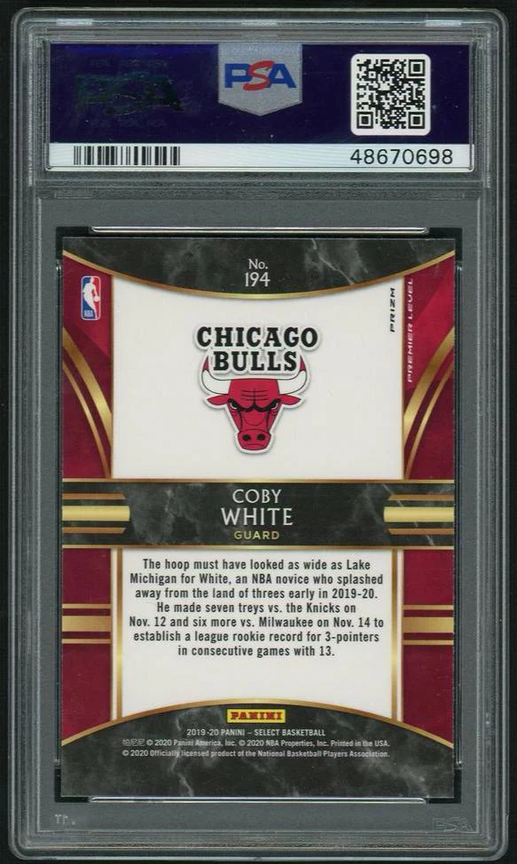 2019 Panini Select Silver Prizm Coby White #194 PSA 10 RC - Image 2