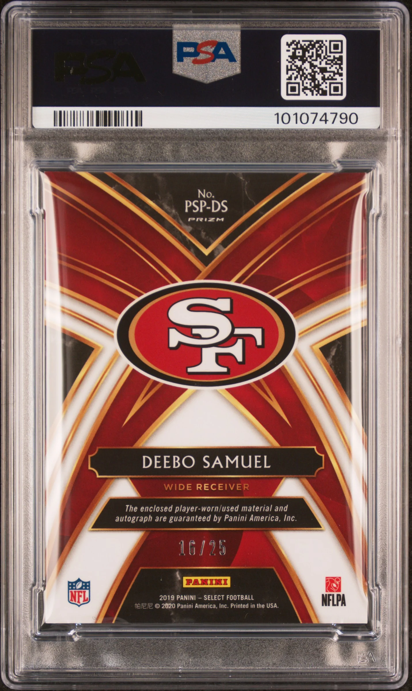 2019 Panini Select Prime Selections Prizm Signatures Tie-Dye Deebo Samuel #PSPDS /25 PSA 9 - Image 2