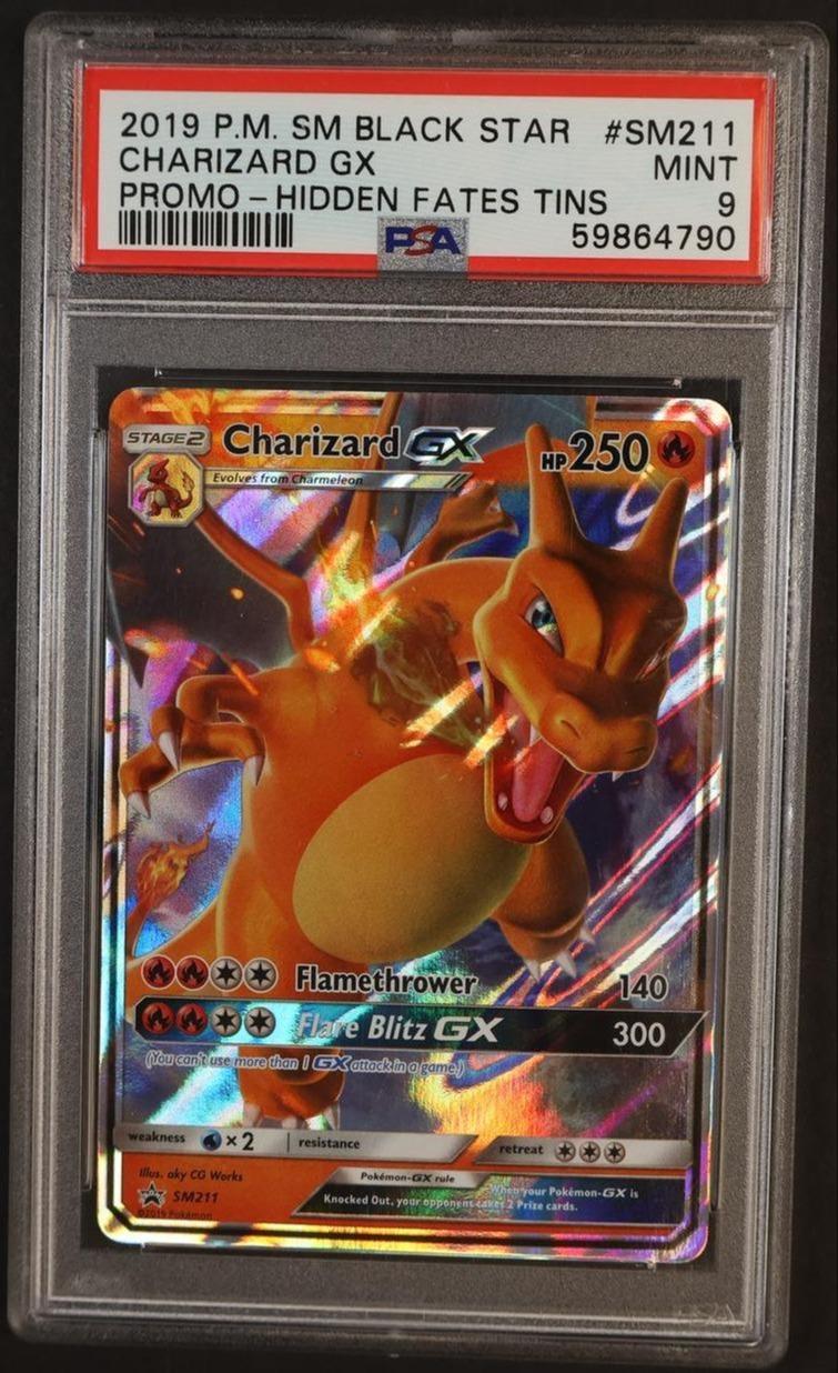 2019 Pokemon Sun and Moon Black Star Promo Hidden Fates Tins Charizard Gx #SM211 PSA 9
