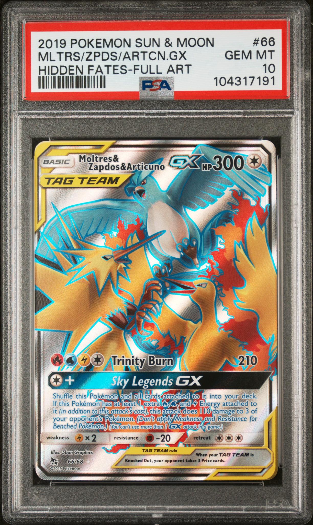 2019 Pokemon Sun and Moon Hidden Fates Articuno Gx/Moltres/Zapdos #66 PSA 10