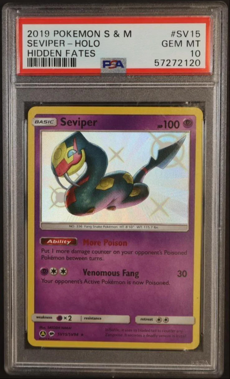 2019 Pokemon Sun and Moon Hidden Fates Holo Seviper #SV15 PSA 10